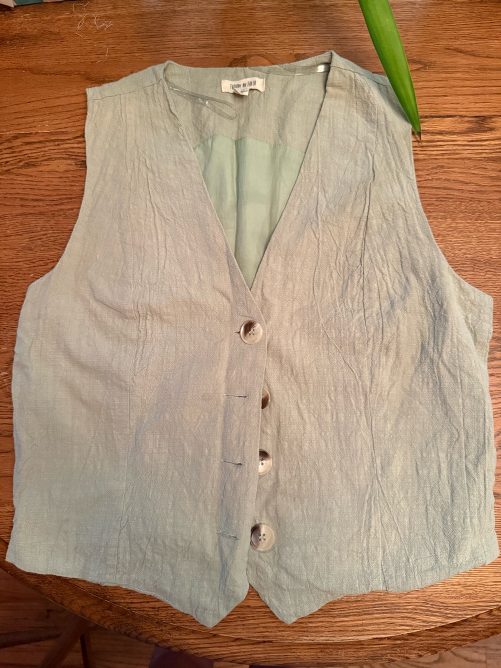 Light Sage Green Linen Vest with Button Front